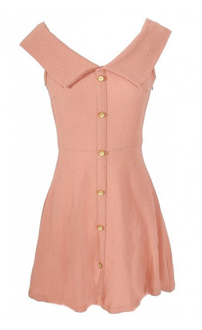 Boucle Sailor Collar Dress in Salmon